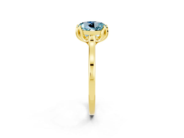Yellow gold Round Cut Aquamarine Solitaire Ring with Flower Prong Setting and Classic Band