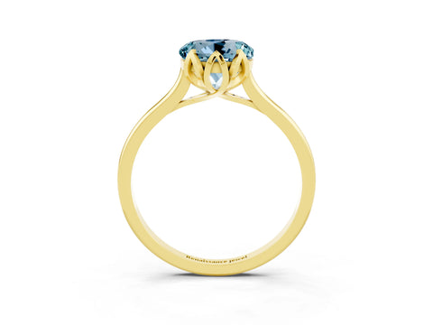 Yellow gold Round Cut Aquamarine Solitaire Ring with Flower Prong Setting and Classic Band_15