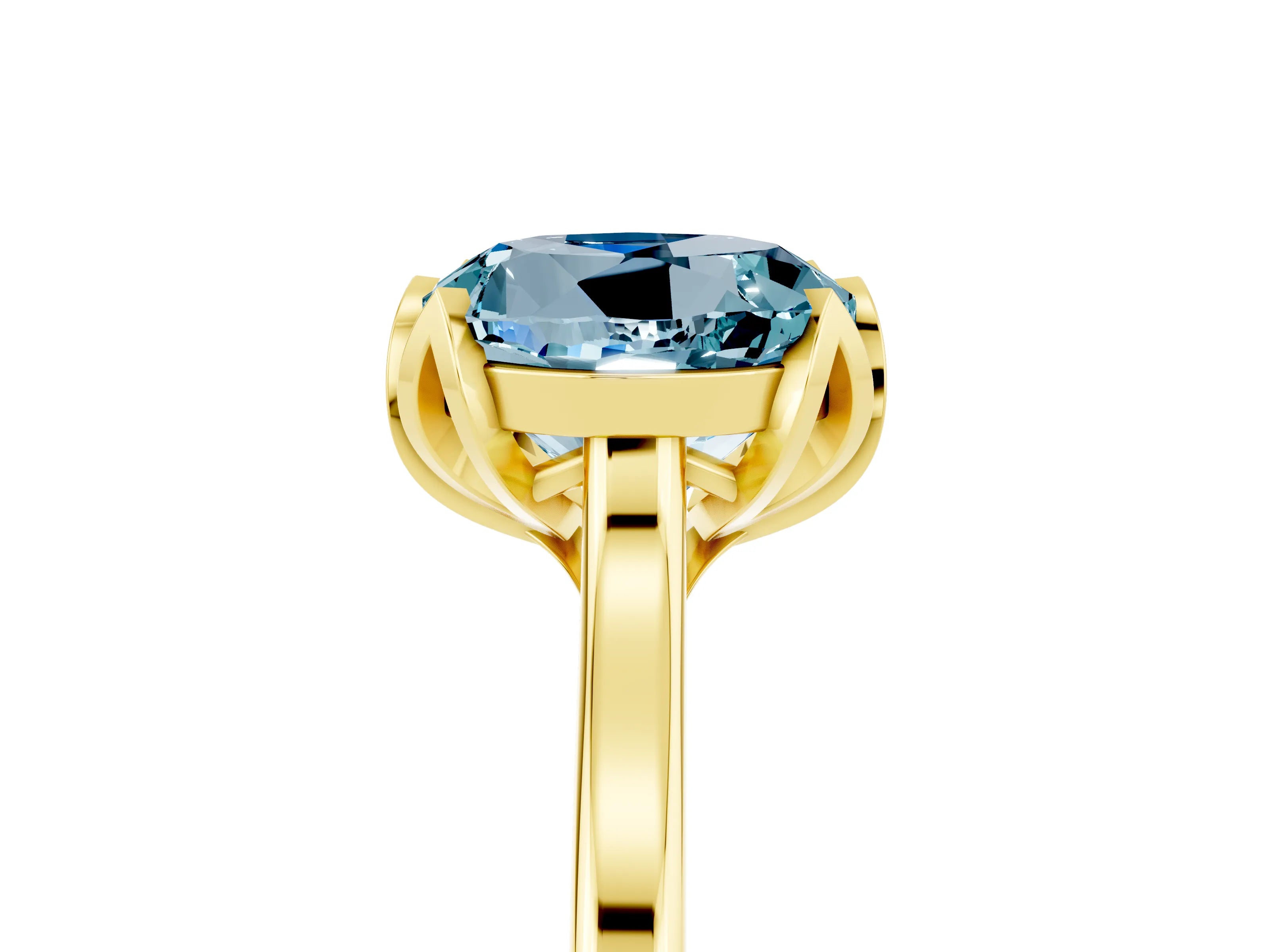 Yellow gold Round Cut Aquamarine Solitaire Ring with Flower Prong Setting and Classic Band_17