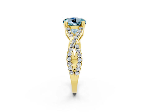Yellow gold Round Cut Aquamarine Solitaire Ring with Four-Prong Setting and Twisted Pavé Band_2