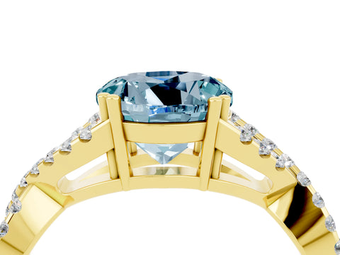 Yellow gold Round Cut Aquamarine Solitaire Ring with Four-Prong Setting and Twisted Pavé Band_4