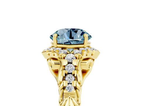 Yellow gold Round Cut Aquamarine Solitaire Ring with Hidden Halo and Pavé Band_17