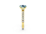 Yellow gold Round Cut Aquamarine Solitaire Ring with Pavé Accents and Four-Prong Setting_2