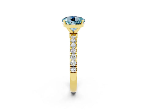 Yellow gold Round Cut Aquamarine Solitaire Ring with Pavé Accents and Four-Prong Setting_2
