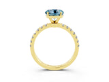 Yellow gold Round Cut Aquamarine Solitaire Ring with Pavé Accents and Four-Prong Setting_3