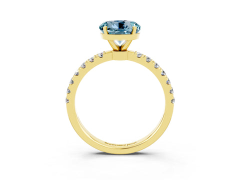 Yellow gold Round Cut Aquamarine Solitaire Ring with Pavé Accents and Four-Prong Setting_3