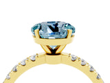 Yellow gold Round Cut Aquamarine Solitaire Ring with Pavé Accents and Four-Prong Setting_4