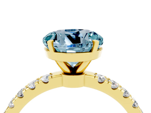 Yellow gold Round Cut Aquamarine Solitaire Ring with Pavé Accents and Four-Prong Setting_4