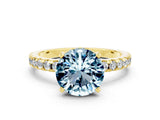 Yellow gold Round Cut Aquamarine Solitaire Ring with Pavé Band and Four-Prong Setting_24