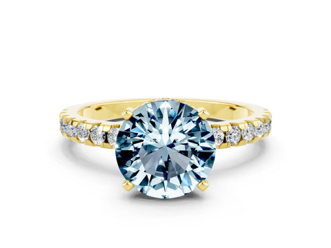 Yellow gold Round Cut Aquamarine Solitaire Ring with Pavé Band and Four-Prong Setting_24