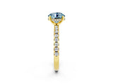 Yellow gold Round Cut Aquamarine Solitaire Ring with Pavé Band and Four-Prong Setting_26