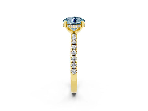 Yellow gold Round Cut Aquamarine Solitaire Ring with Pavé Band and Four-Prong Setting_26