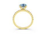 Yellow gold Round Cut Aquamarine Solitaire Ring with Pavé Band and Four-Prong Setting_27