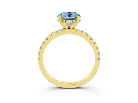 Yellow gold Round Cut Aquamarine Solitaire Ring with Pavé Band and Four-Prong Setting_27