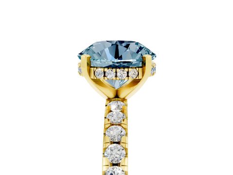 Yellow gold Round Cut Aquamarine Solitaire Ring with Pavé Band and Four-Prong Setting_29