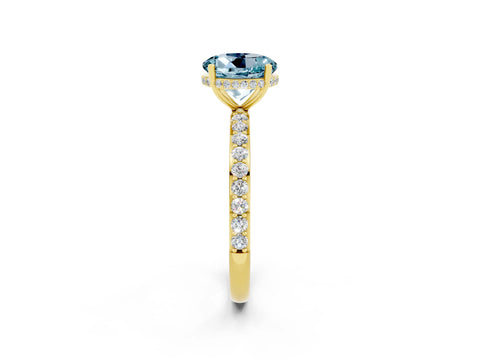 Yellow gold Round Cut Aquamarine Solitaire Ring with Pavé Band and Hidden Halo_14