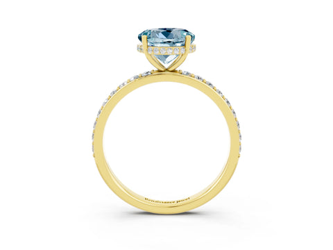 Yellow gold Round Cut Aquamarine Solitaire Ring with Pavé Band and Hidden Halo_15