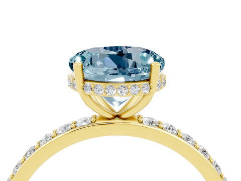 Yellow gold Round Cut Aquamarine Solitaire Ring with Pavé Band and Hidden Halo_16