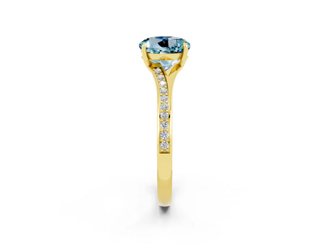 Yellow gold Round Cut Aquamarine Solitaire Ring with Pavé Band and Prong Setting_14