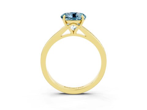 Yellow gold Round Cut Aquamarine Solitaire Ring with Pavé Band and Prong Setting_15