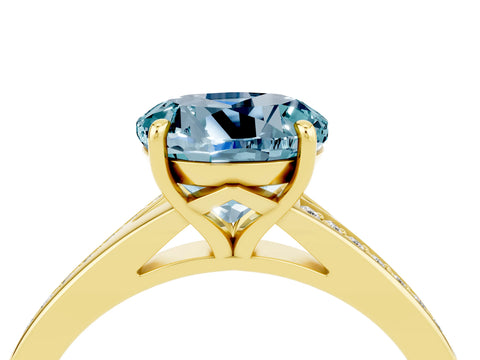 Yellow gold Round Cut Aquamarine Solitaire Ring with Pavé Band and Prong Setting_16
