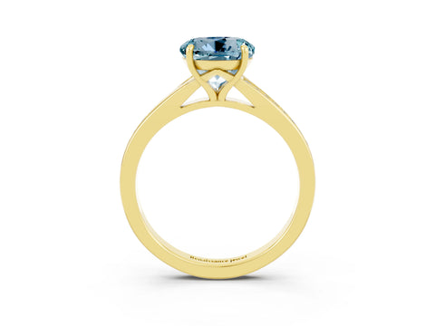 Yellow gold Round Cut Aquamarine Solitaire Ring with Pavé Band and Prong Setting_3