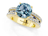 Yellow gold Round Cut Aquamarine Solitaire Ring with Pavé and Channel Set Band_1