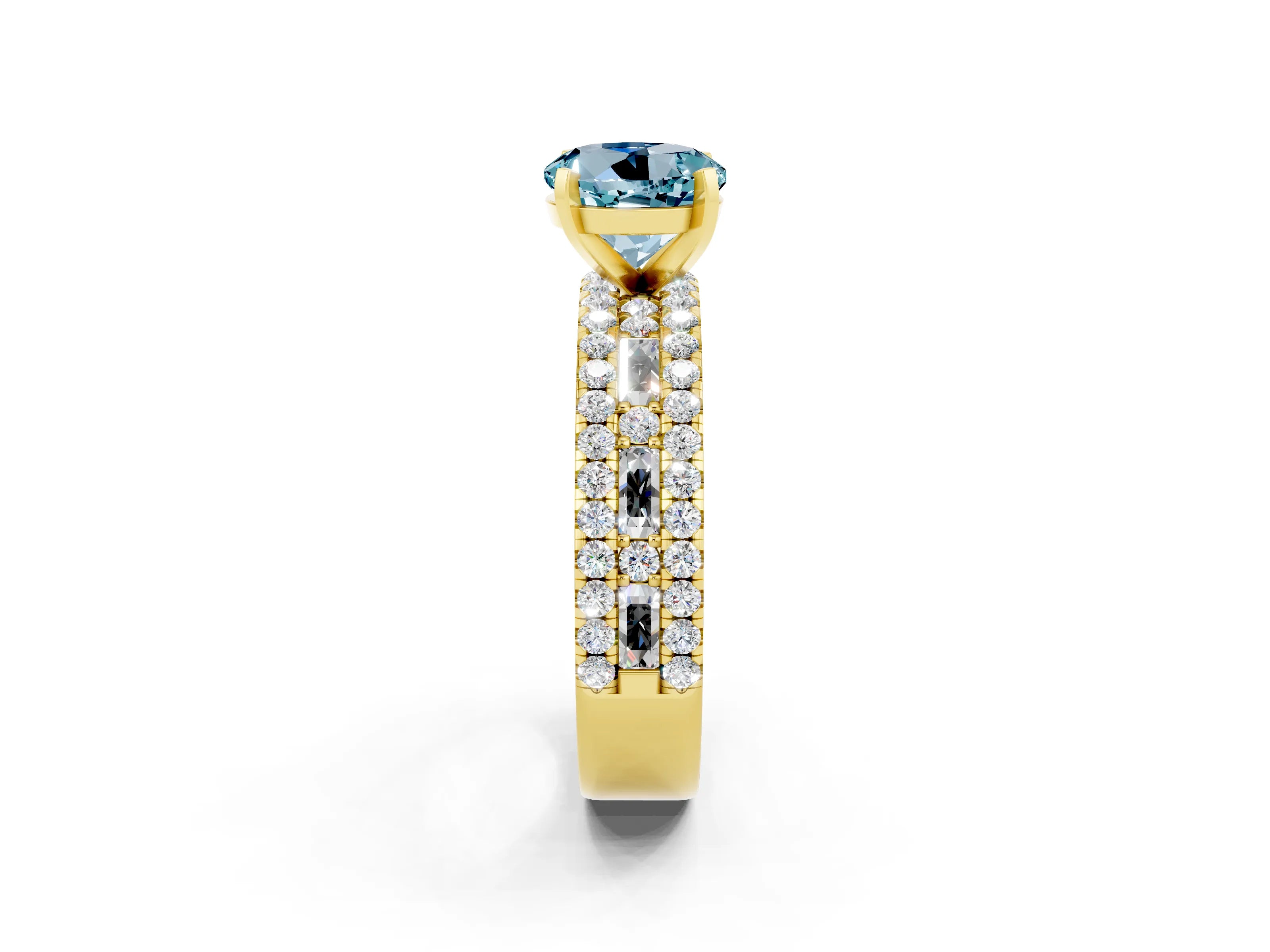 Yellow gold Round Cut Aquamarine Solitaire Ring with Pavé and Channel Set Band_2