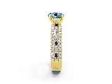 Yellow gold Round Cut Aquamarine Solitaire Ring with Pavé and Channel Set Band_2
