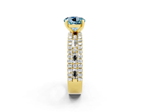Yellow gold Round Cut Aquamarine Solitaire Ring with Pavé and Channel Set Band_2