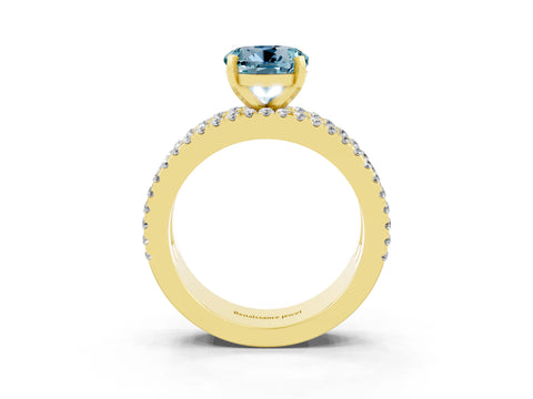 Yellow gold Round Cut Aquamarine Solitaire Ring with Pavé and Channel Set Band_3