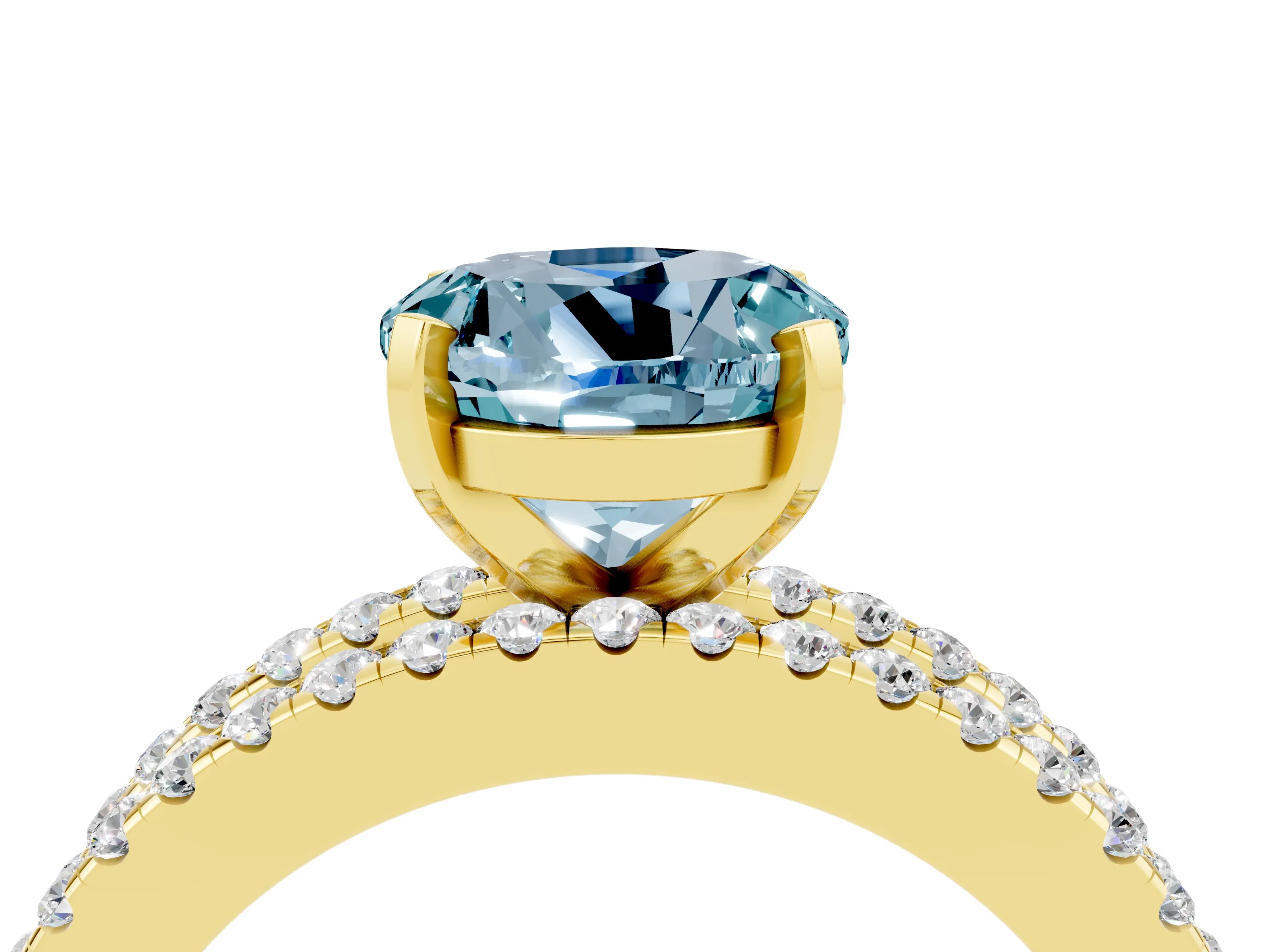 Yellow gold Round Cut Aquamarine Solitaire Ring with Pavé and Channel Set Band_4