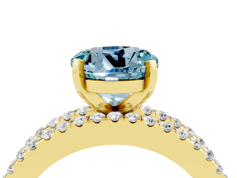 Yellow gold Round Cut Aquamarine Solitaire Ring with Pavé and Channel Set Band_4