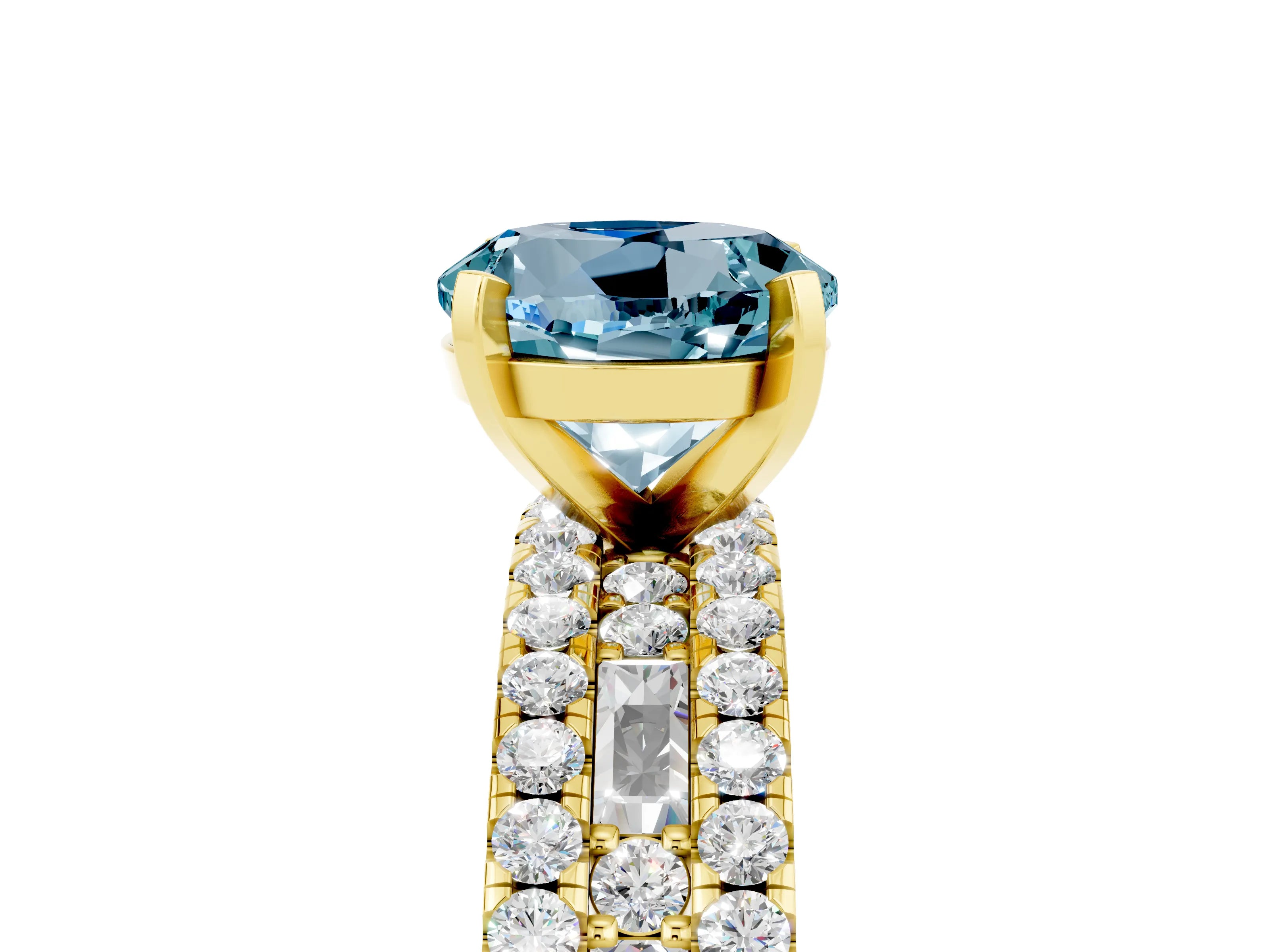 Yellow gold Round Cut Aquamarine Solitaire Ring with Pavé and Channel Set Band_5