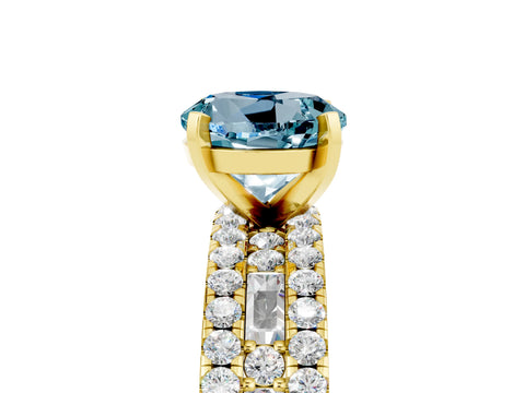Yellow gold Round Cut Aquamarine Solitaire Ring with Pavé and Channel Set Band_5