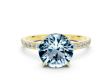 Yellow gold Round Cut Aquamarine Solitaire Ring with Pave Band and Four Prong Setting_12