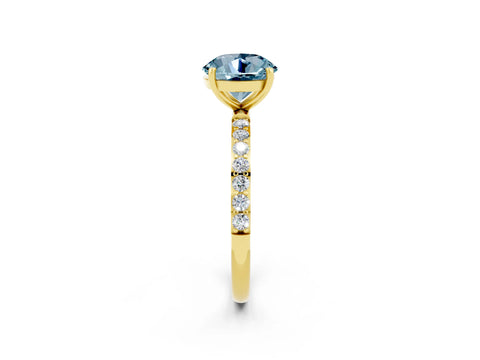 Yellow gold Round Cut Aquamarine Solitaire Ring with Pave Band and Four Prong Setting_14