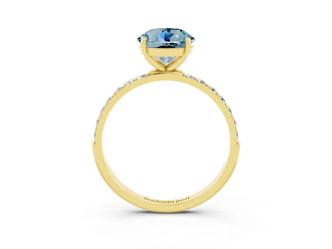 Yellow gold Round Cut Aquamarine Solitaire Ring with Pave Band and Four Prong Setting_15