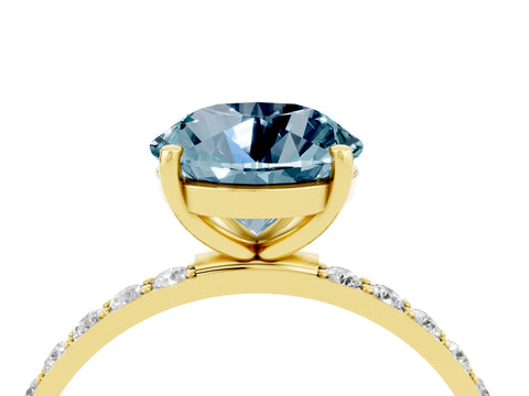 Yellow gold Round Cut Aquamarine Solitaire Ring with Pave Band and Four Prong Setting_16