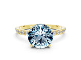 Yellow gold Round Cut Aquamarine Solitaire Ring with Pave Band and Four Prong Setting_24