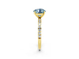 Yellow gold Round Cut Aquamarine Solitaire Ring with Pave Band and Four Prong Setting_26