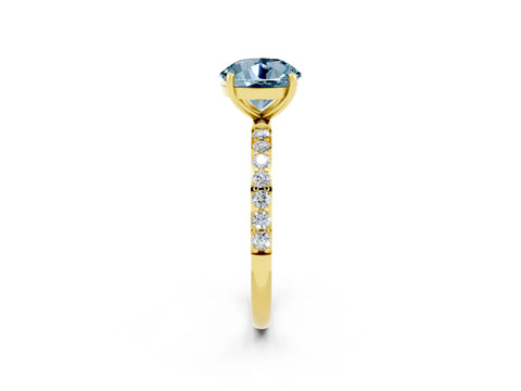 Yellow gold Round Cut Aquamarine Solitaire Ring with Pave Band and Four Prong Setting_26