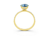 Yellow gold Round Cut Aquamarine Solitaire Ring with Pave Band and Four Prong Setting_27