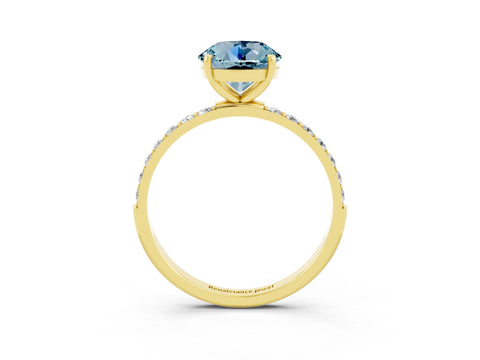 Yellow gold Round Cut Aquamarine Solitaire Ring with Pave Band and Four Prong Setting_27