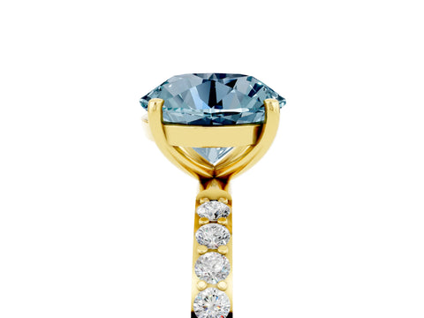 Yellow gold Round Cut Aquamarine Solitaire Ring with Pave Band and Four Prong Setting_29