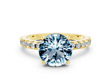 Yellow gold Round Cut Aquamarine Solitaire Ring with Round  Pavé Band and Four-Prong Setting_36