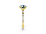 Yellow gold Round Cut Aquamarine Solitaire Ring with Round  Pavé Band and Four-Prong Setting_38