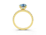 Yellow gold Round Cut Aquamarine Solitaire Ring with Round  Pavé Band and Four-Prong Setting_39