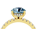 Yellow gold Round Cut Aquamarine Solitaire Ring with Round  Pavé Band and Four-Prong Setting_40