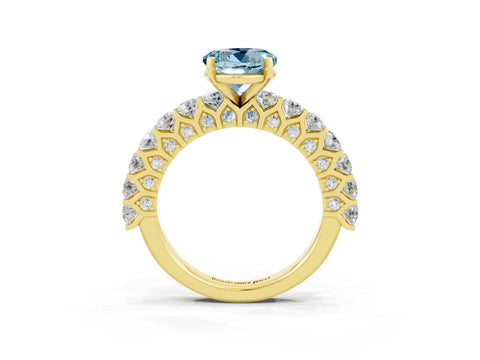 Yellow gold Round Cut Aquamarine Solitaire Ring with Shared Prong Pavé Band and Four-Prong Setting_3